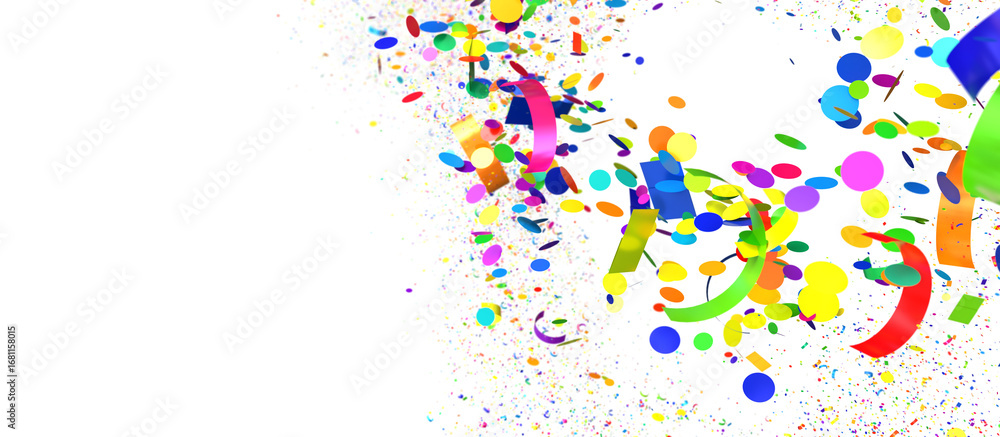 Fototapeta premium Festive background with colorful confetti and ribbons. Perfect for party invitations, celebrations, and more.