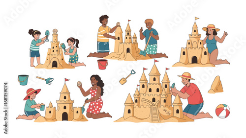 Sandy Castle Creations: Children and adults of all ages collaboratively construct magnificent sandcastles, celebrating the simple joys of seaside creativity.