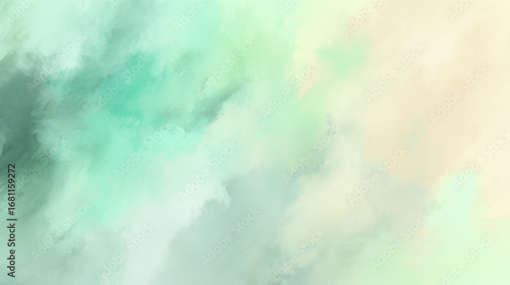 Fototapeta premium Abstract Watercolor Design Featuring Soft Mint Green and Beige Tones With a Dreamy and Serene Atmosphere at Dawn