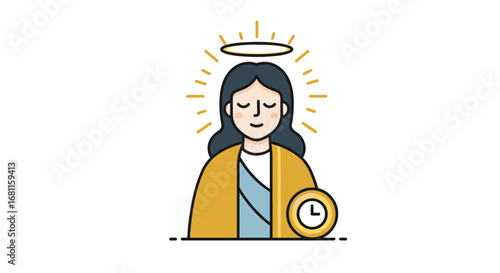 Holy woman with halo and clock