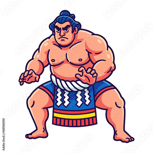 Strong Sumo Wrestler: A formidable sumo wrestler stands ready, embodying the strength and tradition of this ancient sport with a striking illustration.