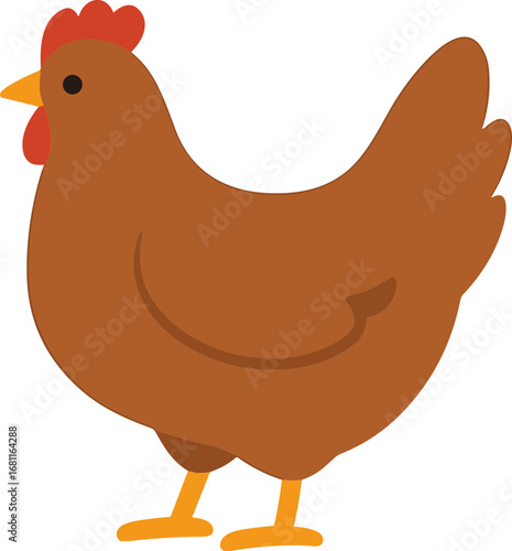 Simple Flat Style Brown Chicken Farm Animal Livestock Illustration