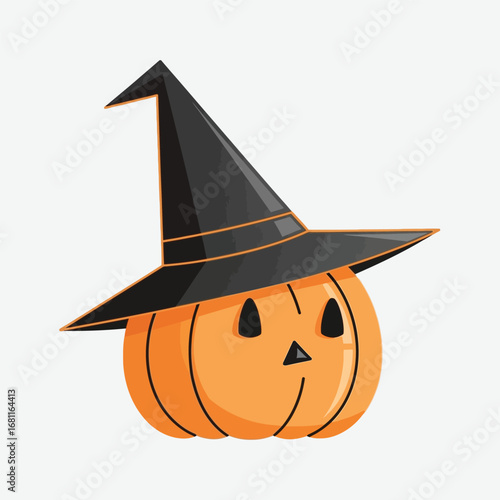 Cartoon pumpkin with witch hat for halloween