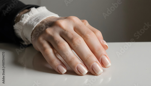 Wallpaper Mural Elegant woman’s hand with manicured nails resting on a table   Torontodigital.ca