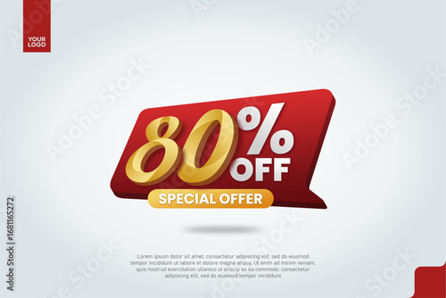 80 Percent Off Sale Promotion Label with Red Chat Bubble