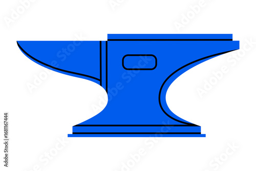 Hand drawn cute illustration of anvil. Flat vector forge workshop heavy tool doodle. Blacksmith craft. Forming metal hardware icon or sticker. Manufacturing or industrial sign. Isolated.