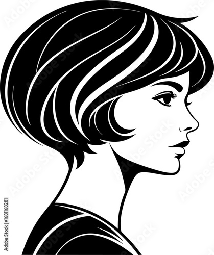 Silhouette of a woman with an angled bob hairstyle