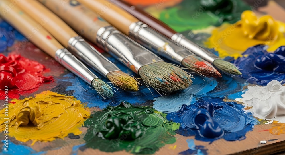 Obraz premium An Artistic Process: Brushes Lying on Paint