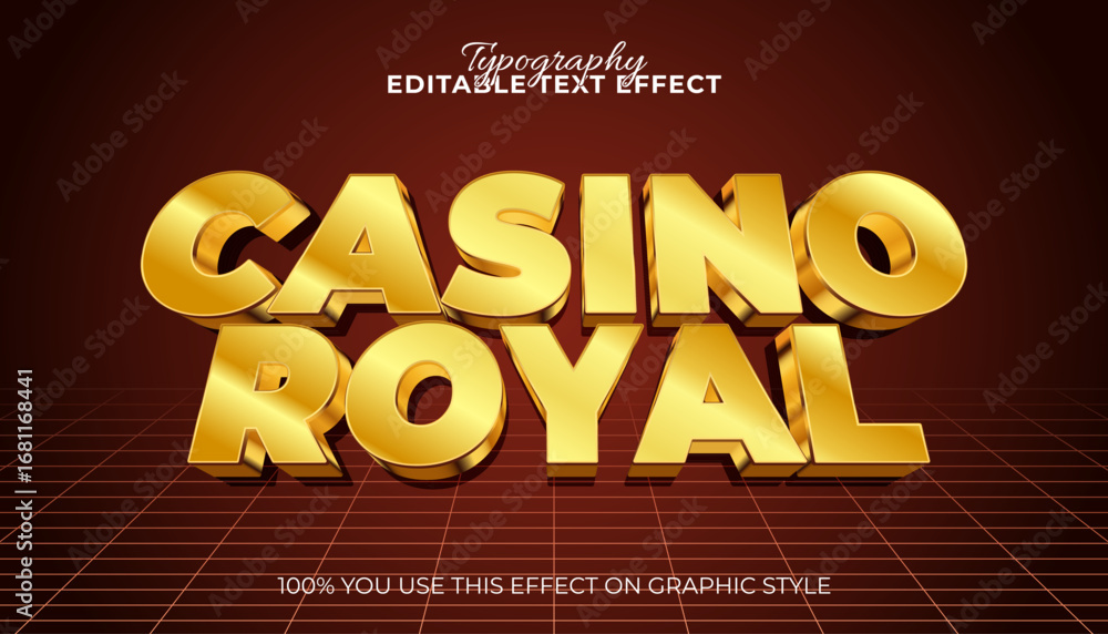 Αυτοκόλλητο Casino Royale Typography Editable Text Effect - Golden 3D Text with Grid Backgro