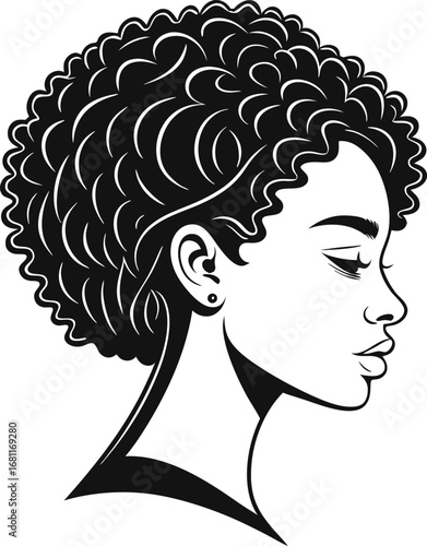 Silhouette of a woman with tight curly hairstyle