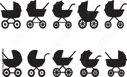 Baby stroller silhouette set