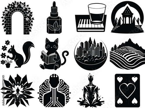Vector art of collection of various black and white vector design elements