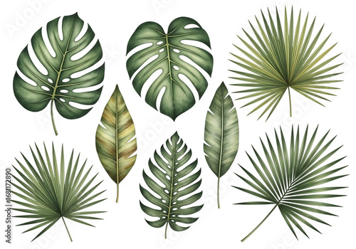 Set of Tropical Leaves  Isolated on transparent background