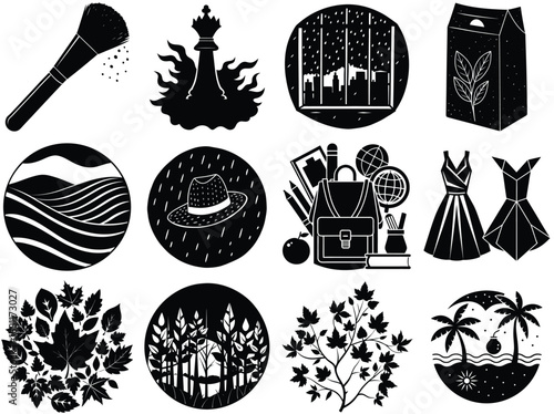Vector art of collection of various black and white vector icons