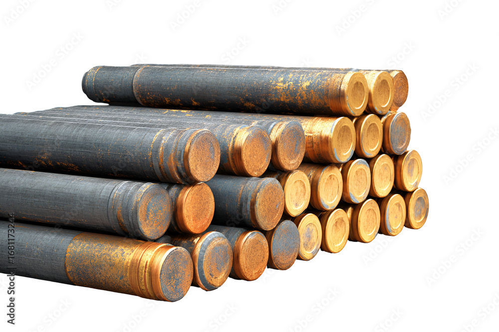 Stack of metal rods with rough ends isolated on transparent background Stack of metal rods with rough ends isolated on transparent background