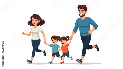 Family Fun Run: A cartoon image of family is happily running together in a light-hearted scene of togetherness and joy.