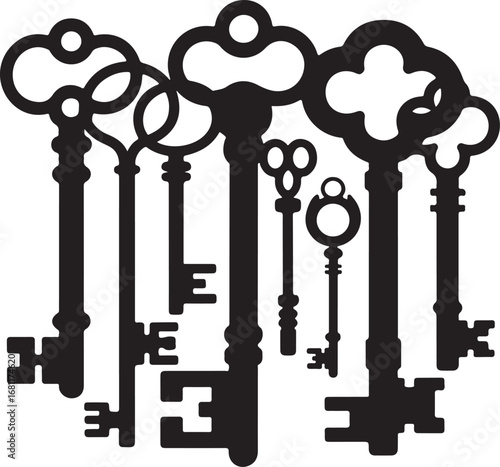 Antique key silhouettes Medieval and modern keys silhouette vector illustration