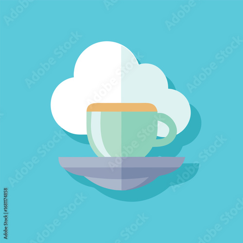 3d steaming teacup icon on floating platform