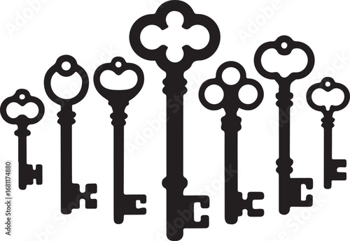 Antique key silhouettes Medieval and modern keys silhouette vector illustration
