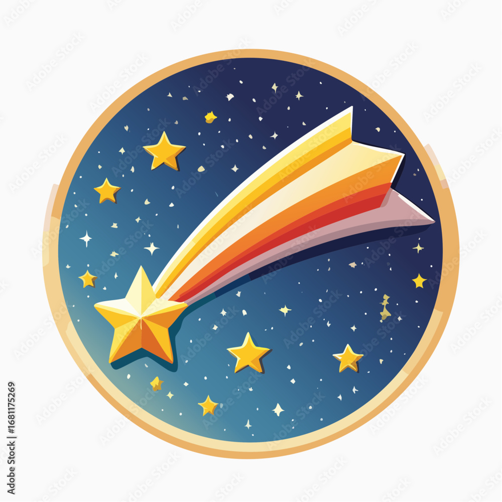 Naklejka premium Celestial Charm A Vibrant Illustration of a Shooting Star Across a Night Sky