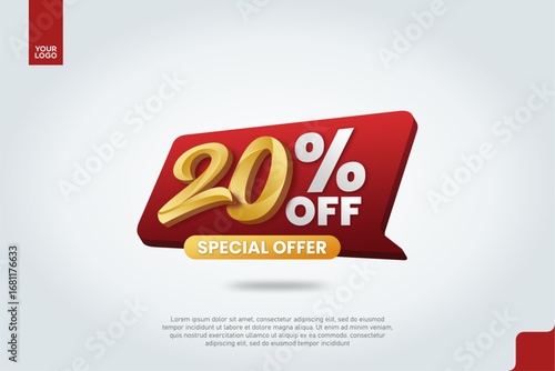 20 Percent Off Sale Promotion Label with Red Chat Bubble