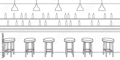 Bar interior graphic black white sketch illustration vector 