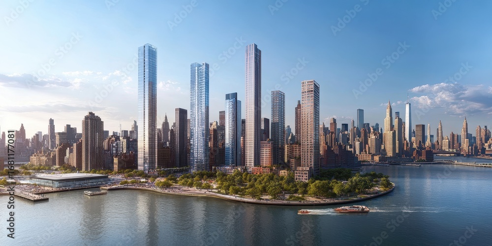 Fototapeta premium New York City skyline with skyscrapers.