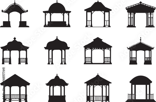 Gazebo pergola silhouette set