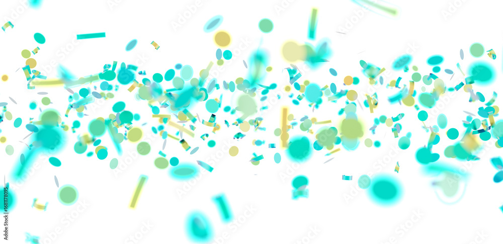 Obraz premium Vibrant teal, yellow confetti falling on white. Perfect for party, celebration, festive designs.