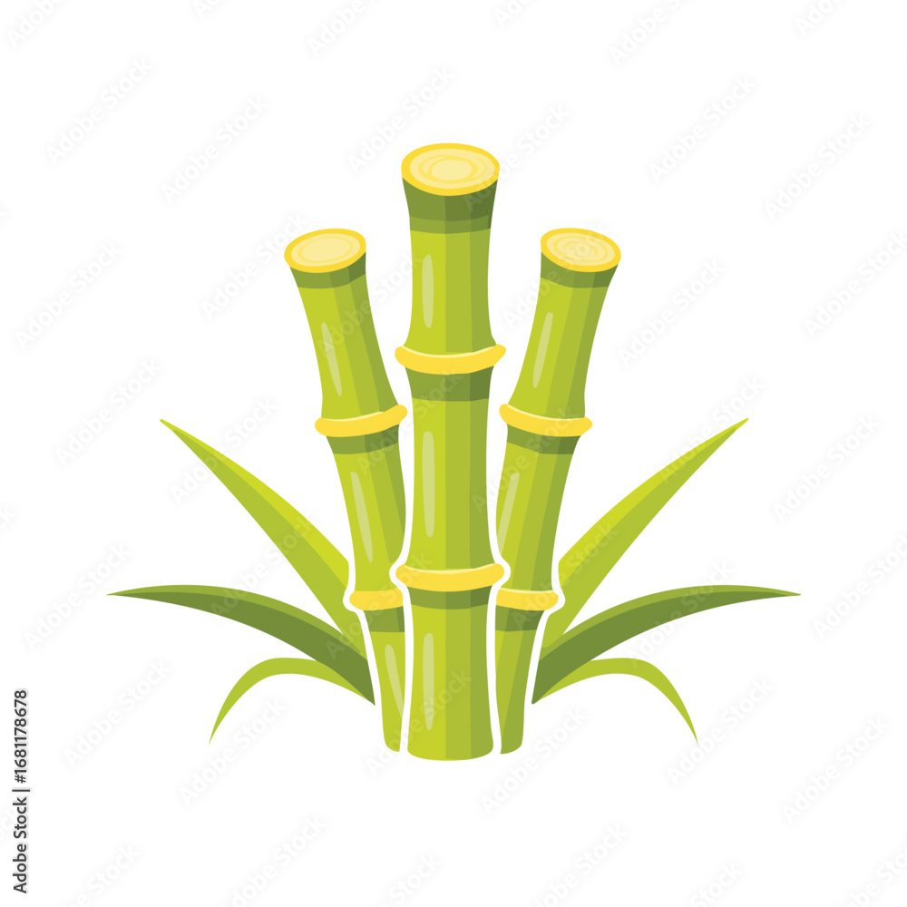 Fototapeta premium Sugarcane stalks with green leaves. A vector illustration of a sweet, tropical plant. An icon for sugar production, agriculture, and natural food. Generative AI