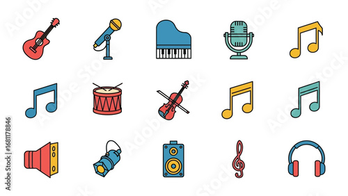 Harmony of Sound: A vibrant collection of musical instruments and symbols, arranged in a delightful pattern. showcasing the diversity of music forms