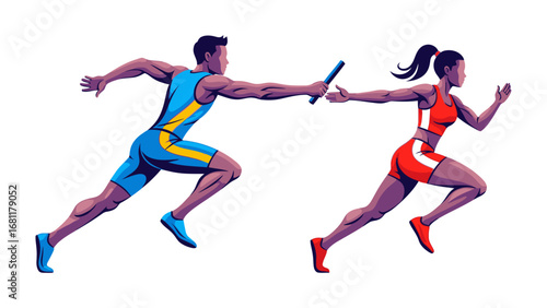 Passing the Torch: A dynamic illustration captures the essence of teamwork and relay, a pivotal moment where the baton of collaboration is gracefully passed between two determined runners. 