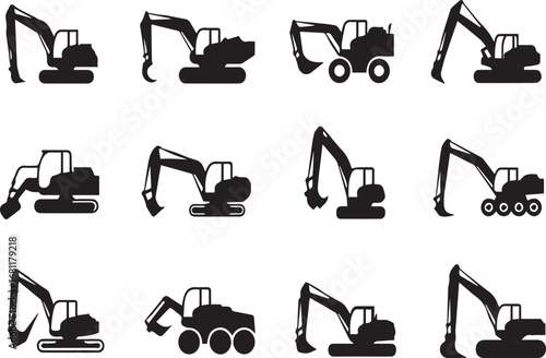 Heavy machinery silhouette set
