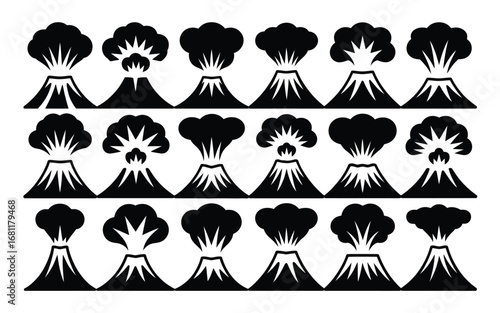 Vector art of collection of volcano eruption silhouette, showcasing the power and beauty of earths geological activity