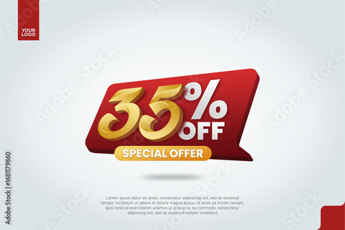 35 Percent Off Sale Promotion Label with Red Chat Bubble