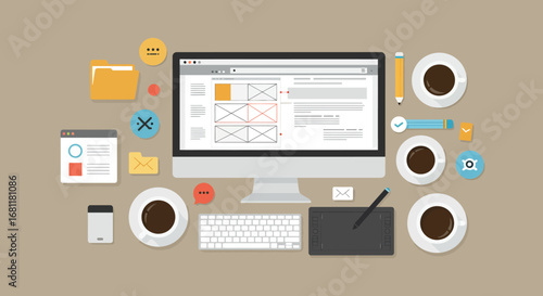 Web Designer Workspace Vector Illustration