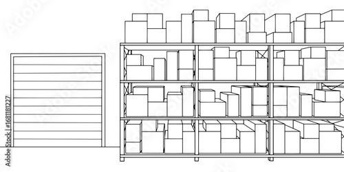 Storage interior graphic black white illustration vector 