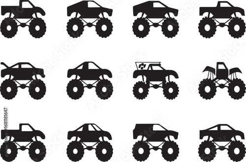Monster trucks silhouette set
