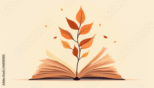 Autumn Creativity Growing from an Open Book with Falling Foliage