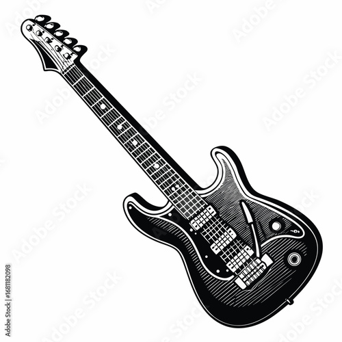 Black and white illustration of a classic electric guitar