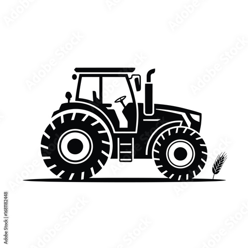 Tractor Icon Agricultural Machinery, Farming Equipment, Silhouette Design, Rural Scene, Wheat Field, Harvest Symbol, Powerful Machine, Farming Industry, Agricultural Technology, Vector Illustration