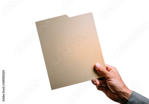 Hand holding a light beige file folder