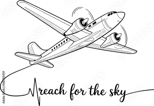 Vintage aviation: a classic vector of a propeller plane flying through the sky with an inspirational quote.