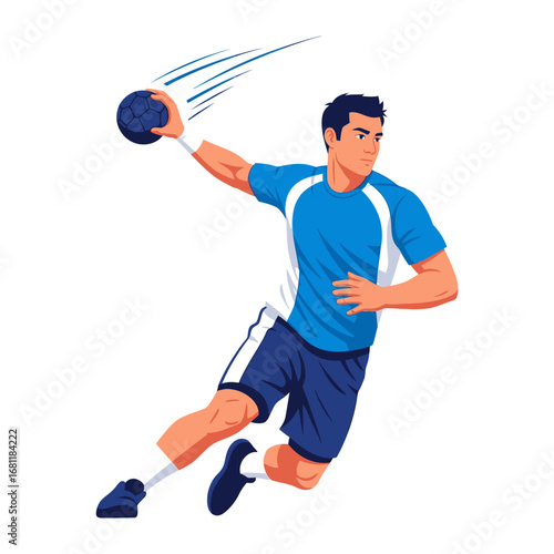 Handball Player in Action: Dynamic illustration of a handball player in motion, poised to throw the ball, capturing the essence of athleticism and focus in a vibrant display of skill.