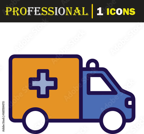 Vector art of ambulance icon representing emergency medical services, healthcare, or transport