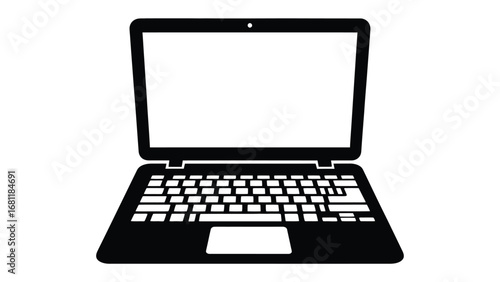 Minimalist Laptop Icon: A sleek, minimalist black laptop icon, showcasing a blank screen, a perfect symbol for digital technology and modern communication. 