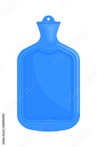 Blue rubber hot water bottle. Healthcare accessory, pain relief, self-care concept. Flat vector illustration isolated on white background	
