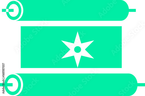 Flat style torah paper icon in turquoise and white color.