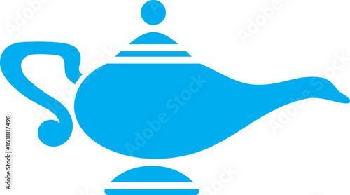 Blue and White Magic Lamp Icon in Flat Style.