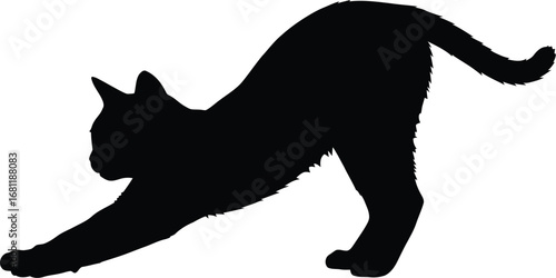 Black cat stretching silhouette pet animal feline domestic art